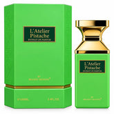 L'ATELIER Pistache Extrait de Parfum 100ml. Luxurious pistachio fragrance bottle, image 1 of 2.