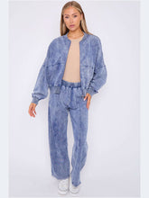 Acid Wash Oversized Bomber Style Fleece Zipper Co-ord - Grunge Wear