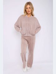 Acid Wash Oversized Bomber Style Fleece Zipper Co-ord - Grunge Wear