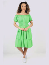 Italian Off The Shoulder Elasticated Waist Tiered Midi Dress