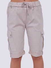 Womens Italian Magic Cargo Shorts Ladies Summer Casual Drawstring Waist Knee-Length Roll-Up Combat Short Pants