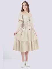 Italian Off The Shoulder Elasticated Waist Tiered Midi Dress