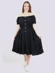 Italian Off The Shoulder Elasticated Waist Tiered Midi Dress