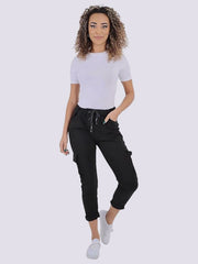 Womens Plain Magic Italian Cargo Trouser, Ladies Lagenlook Comfy Ruched Pocket Crushed Casual Summer Joggers Stretchy Bottom Pants