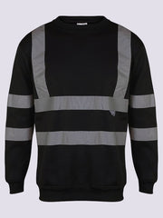 Mens High Visibility Crew Neck Sweatshirt Reflective Safety Workwear, Comfortable Hi-Vis Pullover with Reflective Tape, Ideal for Construction, Roadwork Tops