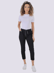 Women's Plain Magic Trousers, Ladies Italian Lagenlook Crushed Casual Stretchy Joggers Yoga Pants with Back Pocket