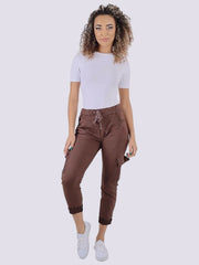 Womens Plain Magic Italian Cargo Trouser, Ladies Lagenlook Comfy Ruched Pocket Crushed Casual Summer Joggers Stretchy Bottom Pants