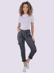 Womens Plain Magic Italian Cargo Trouser, Ladies Lagenlook Comfy Ruched Pocket Crushed Casual Summer Joggers Stretchy Bottom Pants