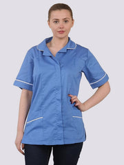 Womens Healthcare Nurses Uniform Tunic Top,Ladies Comfortable Durable Medical Workwear Short Sleeve, Collared Button-Up Zipper Shirt
