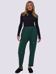 Women Italian Side-Button Cotton Trousers, Ladies Soft Stretch Comfy Bottoms Pants with Pockets
