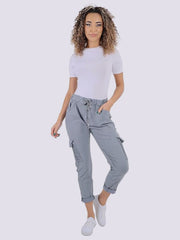 Womens Plain Magic Italian Cargo Trouser, Ladies Lagenlook Comfy Ruched Pocket Crushed Casual Summer Joggers Stretchy Bottom Pants