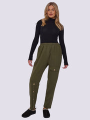 Women Italian Side-Button Cotton Trousers, Ladies Soft Stretch Comfy Bottoms Pants with Pockets