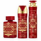 Lattafa Badee Al Oud Sublime perfume gift set, 3 pieces, front view.