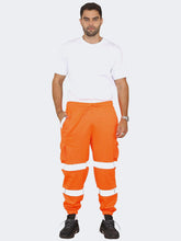 Mens hi vis fleece lined workwear trousers with side pockets