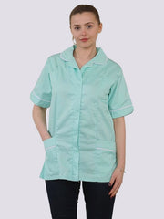 Womens Healthcare Nurses Uniform Tunic Top,Ladies Comfortable Durable Medical Workwear Short Sleeve, Collared Button-Up Zipper Shirt