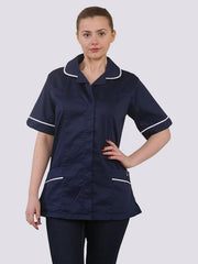 Womens Healthcare Nurses Uniform Tunic Top,Ladies Comfortable Durable Medical Workwear Short Sleeve, Collared Button-Up Zipper Shirt