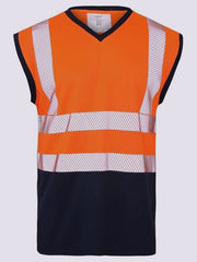 Hi Vis Viz Work Utility Sleeveless Round Neck T-Shirt Warning Vest | High Visibility Safety Security Workwear Double Tape Tank Top