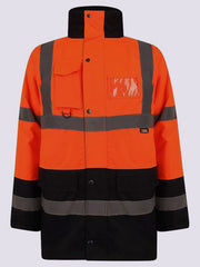 Hi Vis Viz Traffic Jacket High Visibility Heavy Duty Workwear Safety Security Concealed Hooded Padded Waterproof Fully Taped Seams Work Wear Parka Coat