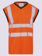 Hi Vis Viz Work Utility Sleeveless Round Neck T-Shirt Warning Vest | High Visibility Safety Security Workwear Double Tape Tank Top