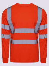 Hi Viz Mens Long Sleeve Crew Neck Two Tune Shirts - High Visibility Reflective Tape Safety Security Workwear Single Tone T-Shirt Tops