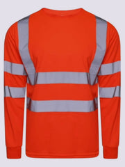 Hi Viz Mens Long Sleeve Crew Neck Two Tune Shirts - High Visibility Reflective Tape Safety Security Workwear Single Tone T-Shirt Tops