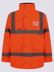 Hi Vis Viz Traffic Jacket High Visibility Heavy Duty Workwear Safety Security Concealed Hooded Padded Waterproof Fully Taped Seams Work Wear Parka Coat