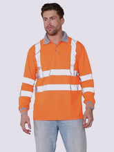 Hi Visibility Long Sleeve Polo T-Shirts, Men's Hi Viz Reflective Tape Safety Security Work Breathable Lightweight Workwear Shirts Tee Tops