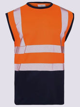Hi Vis Viz Work Utility Sleeveless Round Neck T-Shirt Warning Vest | High Visibility Safety Security Workwear Double Tape Tank Top