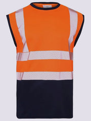 Hi Vis Viz Work Utility Sleeveless Round Neck T-Shirt Warning Vest | High Visibility Safety Security Workwear Double Tape Tank Top