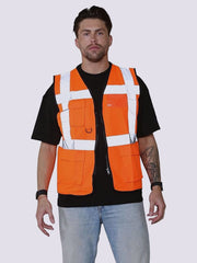 Hi Vis Viz Work Utility Sleeveless Executive Zip Vest High Visibility Reflective Safety Security Workwear Double Tape Lightweight Waistcoat Jacket Top