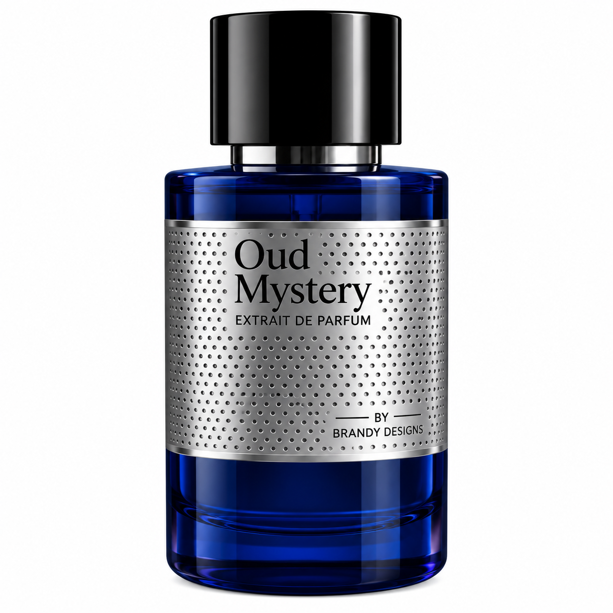 Oud Mystery Extrait de Parfum 100ml, elegant brandy bottle design.