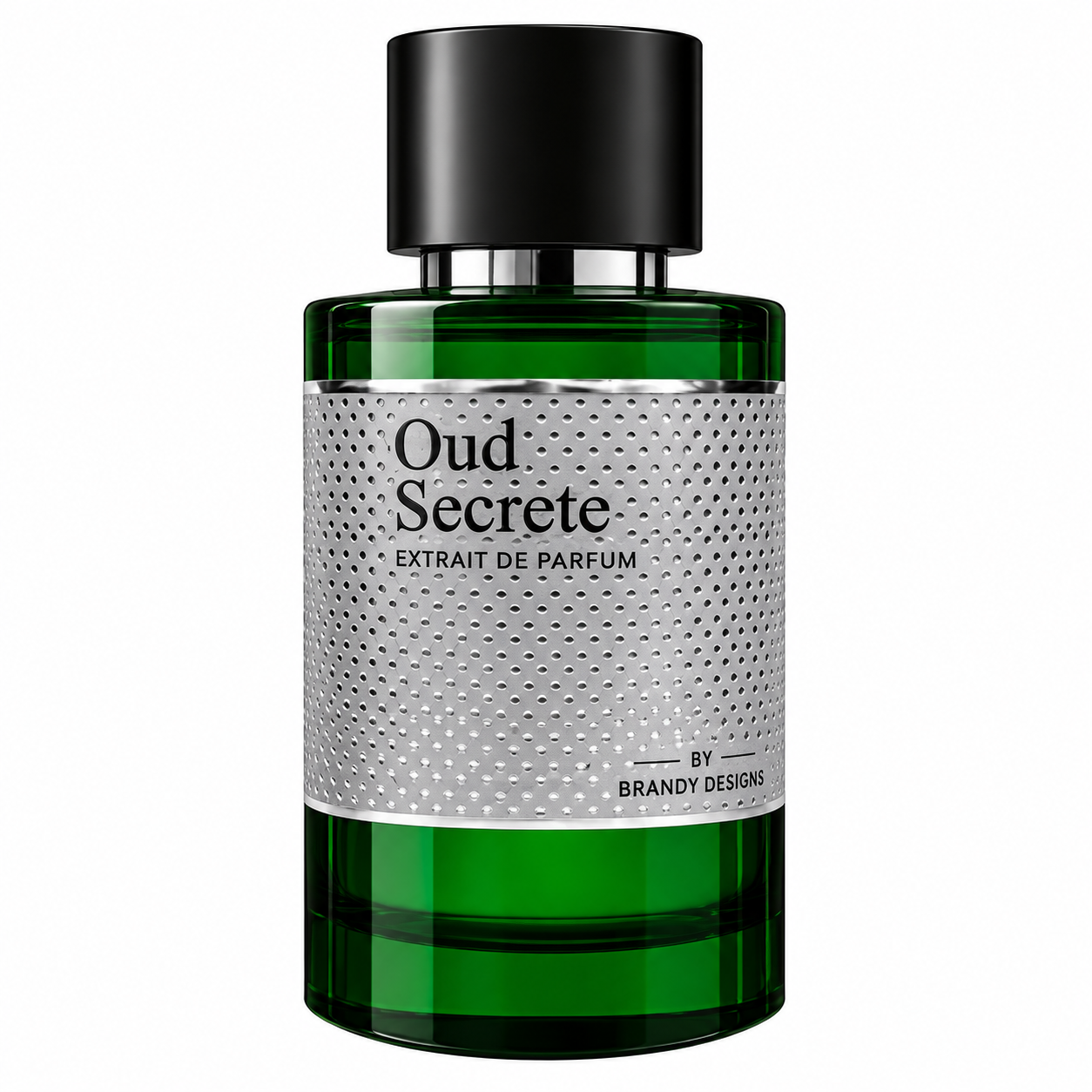 Oud Secrete perfume 100ml in an elegant brandy-inspired bottle, extrait parfum. Image 1 of 2.