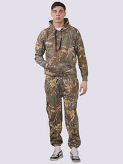 Mens Jungle Print Tracksuit, Military Tactical Outdoor Forest Hunting Hiking Zipper Hooded Sweatshirt & Cargo Combat Trouser