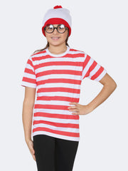 Child Red White T-Shirt, Hat, Glasses 3Pcs Book Week Fancy Dress