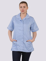 Womens Healthcare Nurses Uniform Tunic Top,Ladies Comfortable Durable Medical Workwear Short Sleeve, Collared Button-Up Zipper Shirt