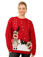 Women's Knitted Xmas Twin Reindeer Christmas Jumper