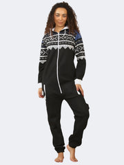Women Fleece Aztec Print Onesie Christmas Jumpsuit
