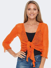 Women's Fish Net Tie Up Front Open Bolero Shrug - Grunge Wear