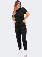 Women's Ruched Sleeve 2 Pieces Loungewear Suit - Grunge Wear