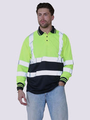 Hi Visibility Long Sleeve Polo T-Shirts, Men's Hi Viz Reflective Tape Safety Security Work Breathable Lightweight Workwear Shirts Tee Tops