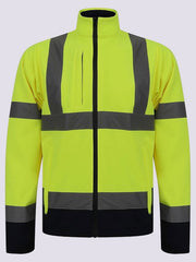 Hi Vis Viz Soft Shell Jacket High Visibility Heavy Duty Workwear Safety Security Waterproof Brushed Fleece Inner Work Wear Site Coat