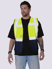 Hi Vis Viz Work Utility Sleeveless Executive Zip Vest High Visibility Reflective Safety Security Workwear Double Tape Lightweight Waistcoat Jacket Top