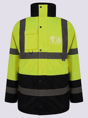 Hi Vis Viz Traffic Jacket High Visibility Heavy Duty Workwear Safety Security Concealed Hooded Padded Waterproof Fully Taped Seams Work Wear Parka Coat