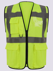 Hi Vis Viz Work Utility Sleeveless Executive Zip Vest High Visibility Reflective Safety Security Workwear Double Tape Lightweight Waistcoat Jacket Top