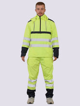 mens hi vis yellow waterproof rain suit reflective workwear UK front view