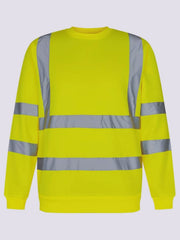 Mens High Visibility Crew Neck Sweatshirt Reflective Safety Workwear, Comfortable Hi-Vis Pullover with Reflective Tape, Ideal for Construction, Roadwork Tops