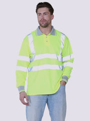 Hi Visibility Long Sleeve Polo T-Shirts, Men's Hi Viz Reflective Tape Safety Security Work Breathable Lightweight Workwear Shirts Tee Tops