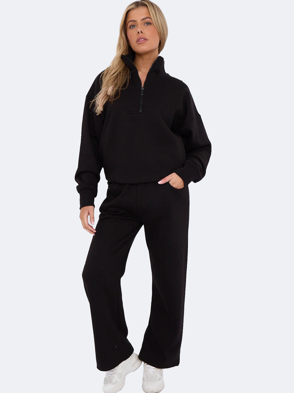 Women Fleece Oversize Quarter Zip Top & Jogger Co-ord Set