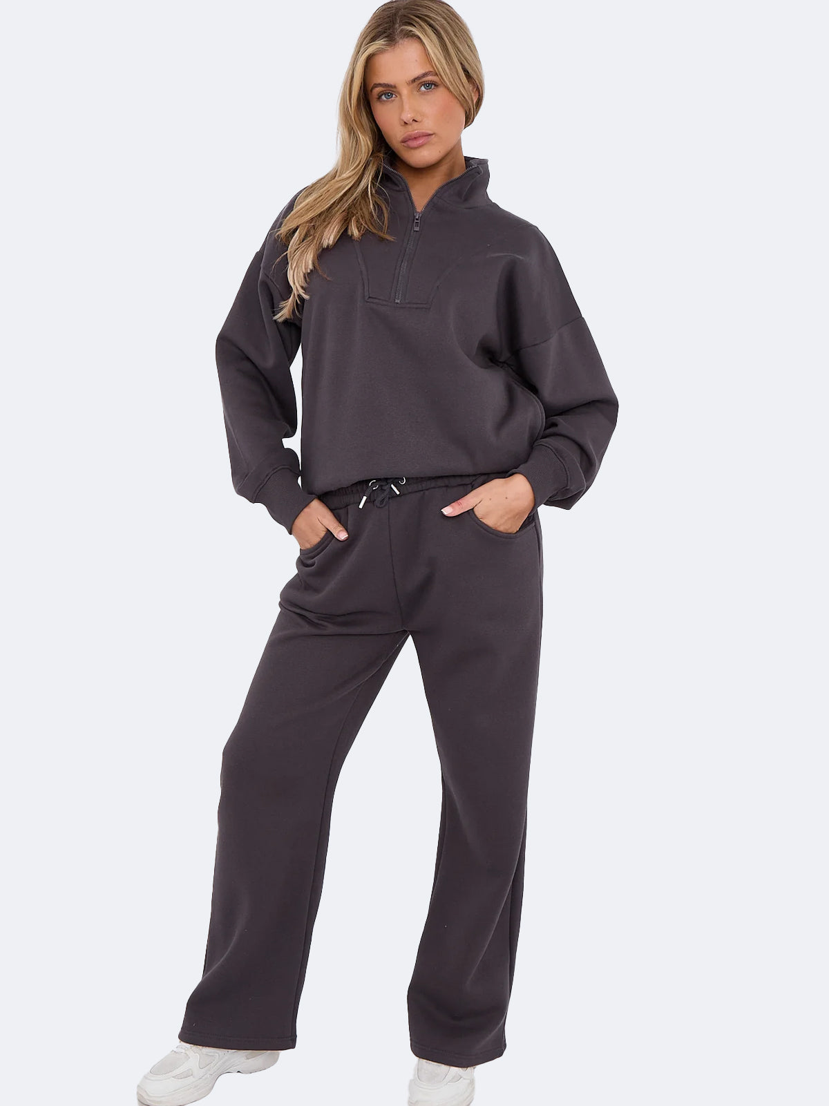 Women Fleece Oversize Quarter Zip Top & Jogger Co-ord Set