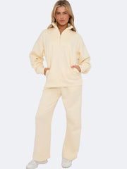 Women Fleece Oversize Quarter Zip Top & Jogger Co-ord Set